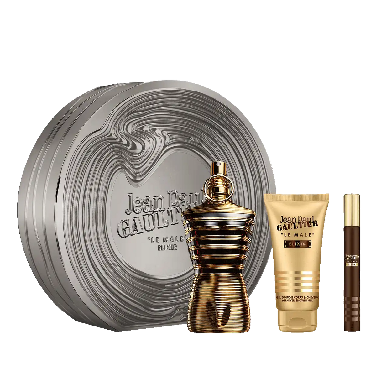 Le Male Elixir  4.2 oz, Shower Gel 2.5 oz and Travel Spray